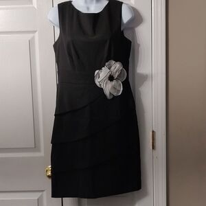 Dressbarn Collection  black layered look dress with flower accent  Sz  8